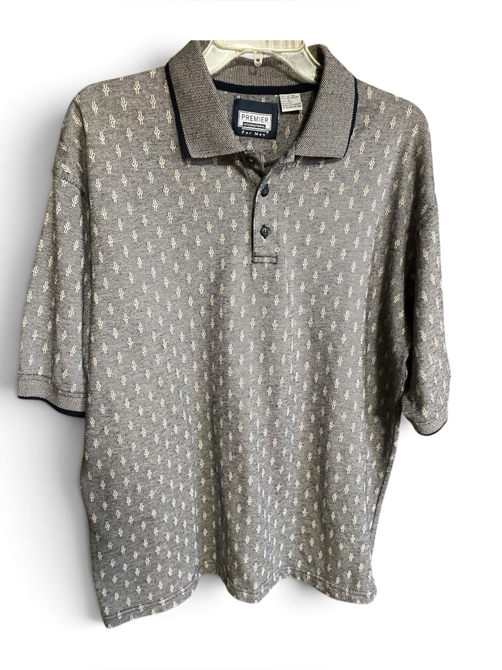 Premier International Men’s XL Gray Polo Shirt with Subtle Geometric Pattern